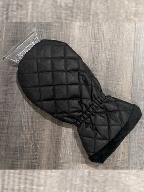💞 New Black Quilted Faux Fur Lined Ice Scraper Mitten Mitt